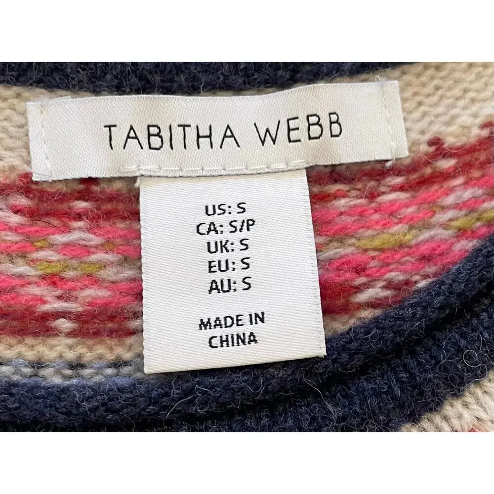Tabitha Webb Lambswool Blend Navy Fair Isle Long Sleeve Sweater, Nordic, Size S